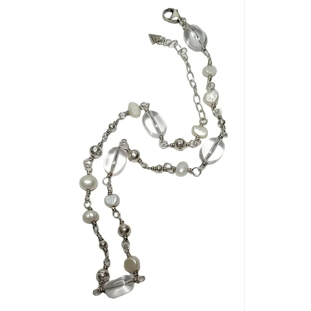 Silpada Sterling Silver 925 Beaded Rock Crystal Necklace Choker, 17” Long - Picture 5 of 5